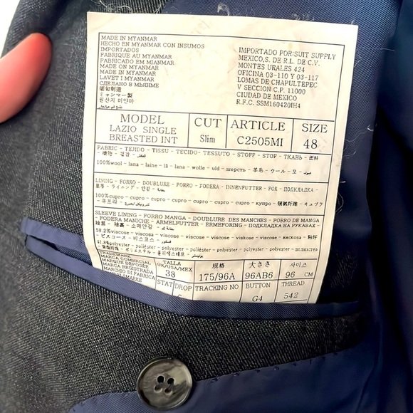 Suitsupply Men Wool Suit Jacket Grey Slate S110 Formal Business Work Size 38 - Picture 16 of 16